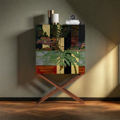 Four Door Storage Cabinet with Walnut Top
