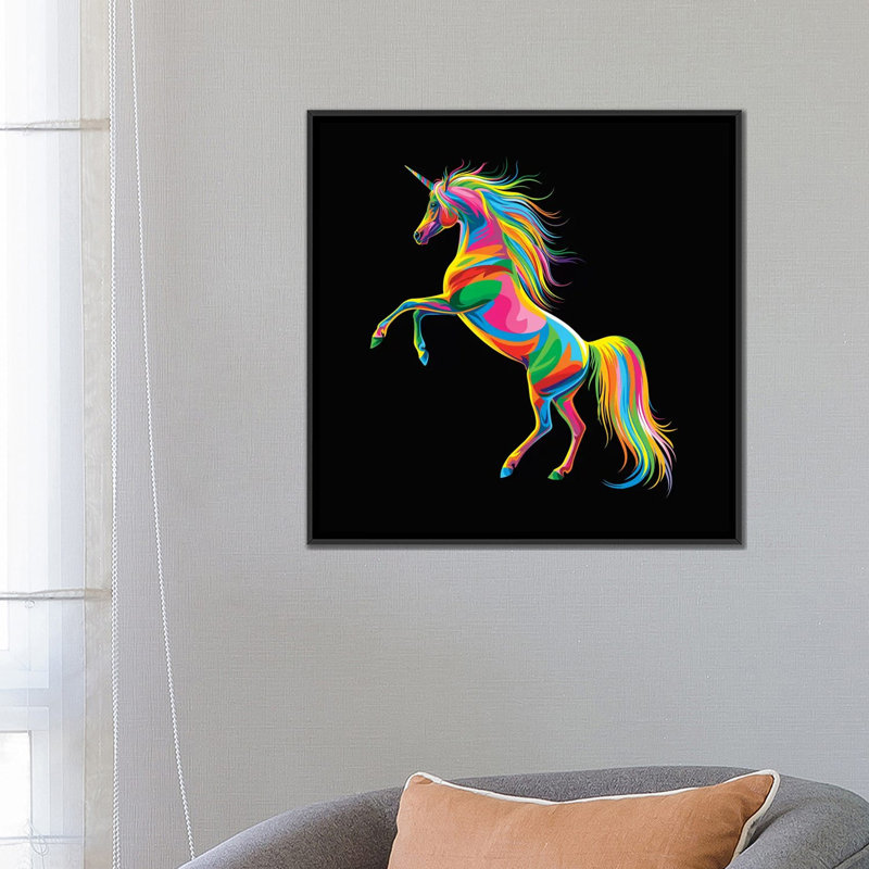 «Unicorn», impression sur toile, H 26 po x l 26 po x P 1,5 po, Toile avec cadre noir, Pas de tapis