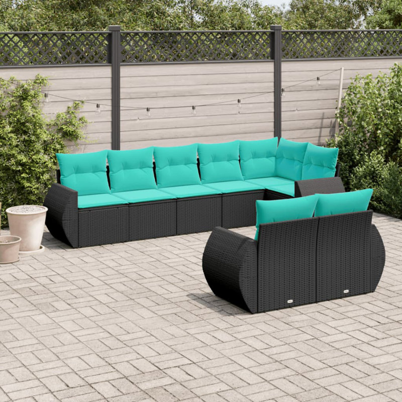  Ensemble de canapé de patio 8 pièces avec coussins en rotin de polyester noir