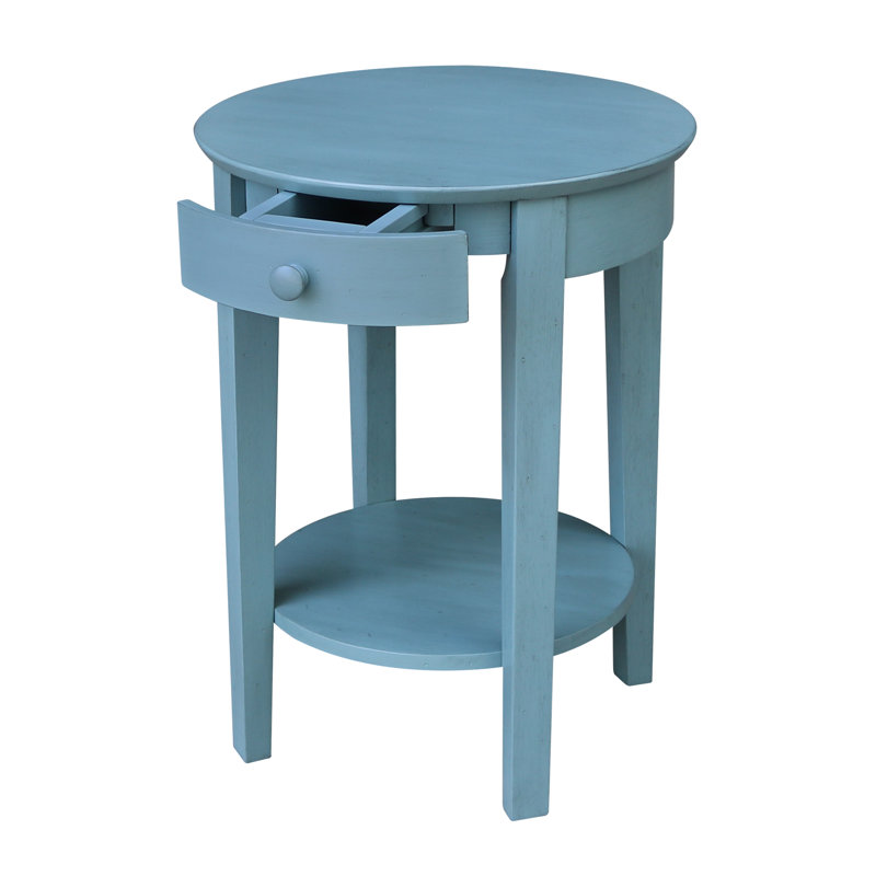 Manatuto Solid Wood End Table with Storage, Antique Rubber Ocean Blue