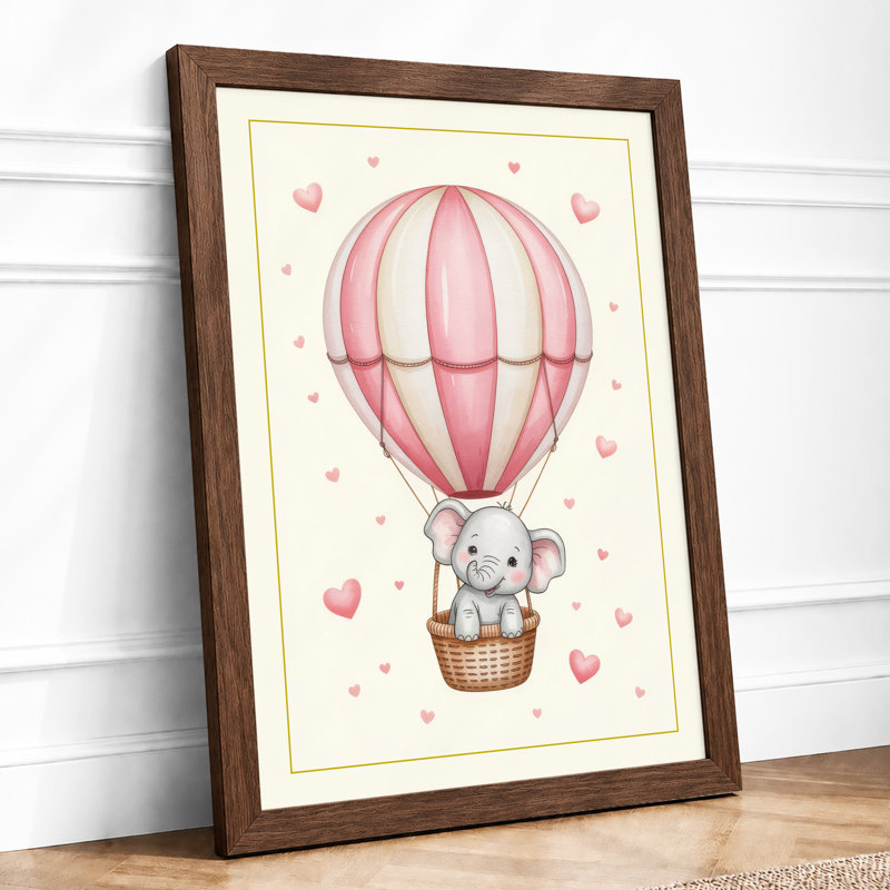 Elephant's Gentle Flight Whimsical 1 Piece Single Picture Frame Wall Art, A4 - 29.7 x 21.0 cm, Walnut