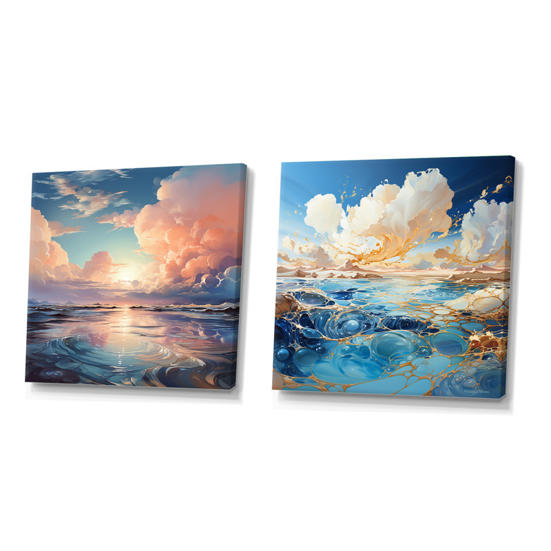 «Clouds Charm», ensemble de 2 collages carrés, H 36 po x l 73 po, Toile tendue