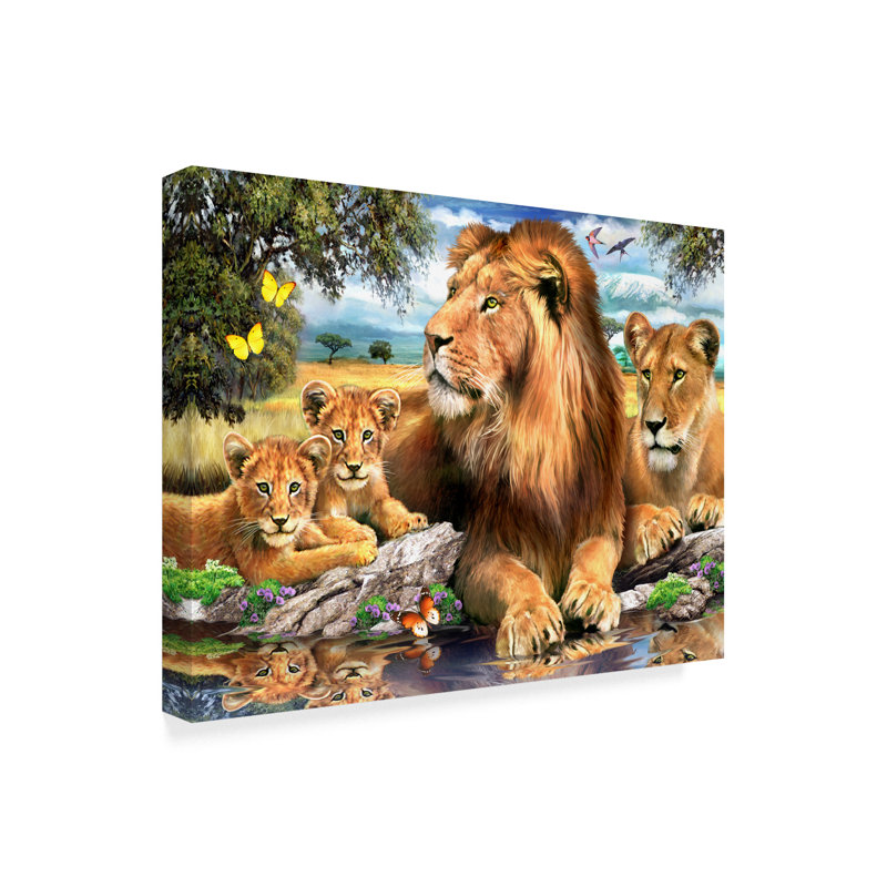 Large Vibrant Lion Family Canvas Art