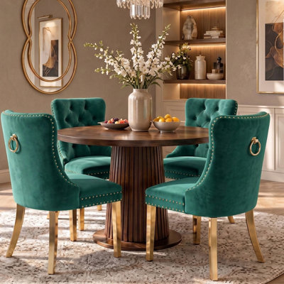 Chaise de salle à manger moderne en velours avec dossier capitonné et garniture cloutée (lot de 4)