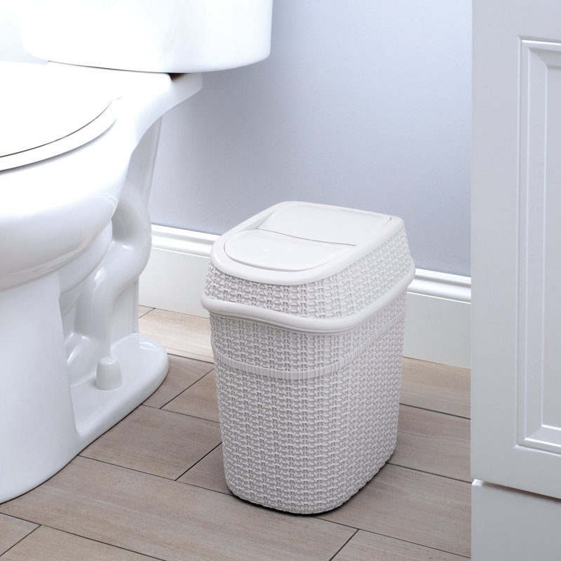 White Woven Plastic Swing Top Rubbish Bin