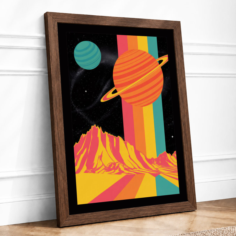 Cosmic Mountains Retro - Framed Print, A2 - 59.4 x 42.0 cm, Walnut
