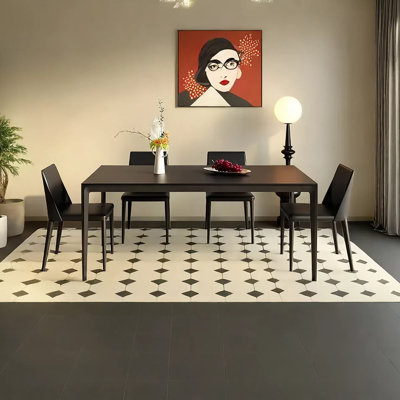 Pure black rock plate dining table and chair set