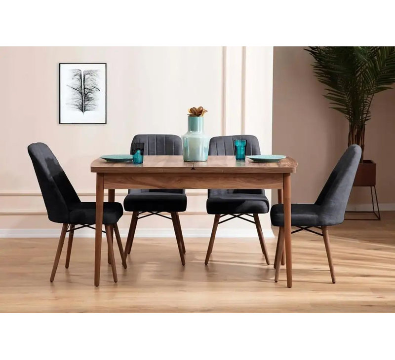 Ensemble de table et chaises de salle à manger extensible, 5 pièces: table, 4 chaises, Anthracite