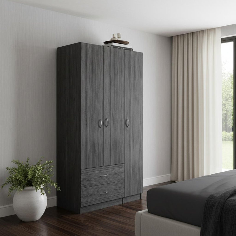  Commode combinée 71 po à deux tiroirs en bois gris et blanc