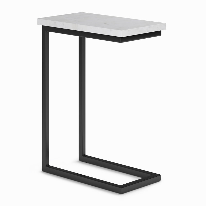 Skyler 18"W Genuine Marble C-Shape Industrial End Table with Metal Frame, Assembled, White Top/Black Base