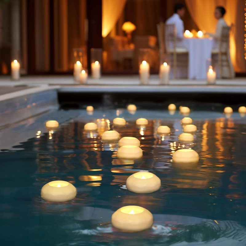 3" H Waterproof Flickering Floating Tealight, 12, Ivory