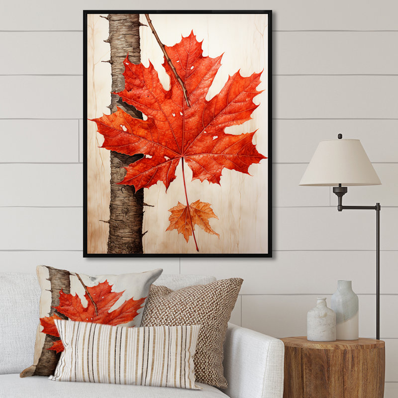 «Maples Mark Autumn Red II» sur toile, H 44 po x l 34 po x P 1,5 po, Cadre flottant noir