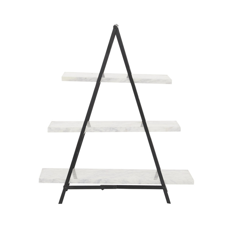 Elevated 20" White Marble and Black Metal 3-Tier Rectangular Server