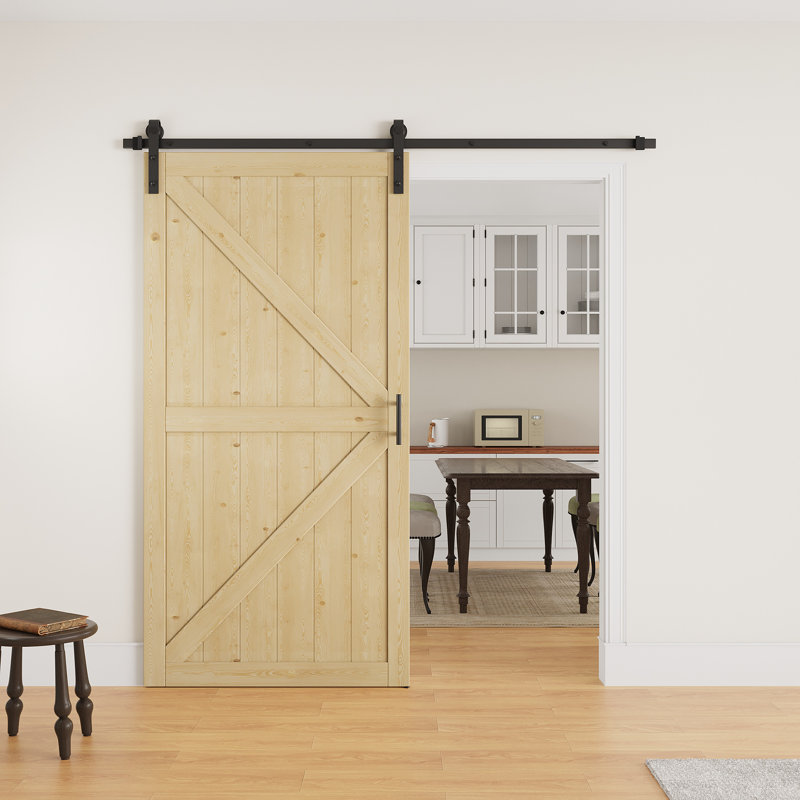 Porte de grange coulissante en bois de sapin massif 84 po H 84 po avec porte de garde-robe à peindre, 42 po x 84 po