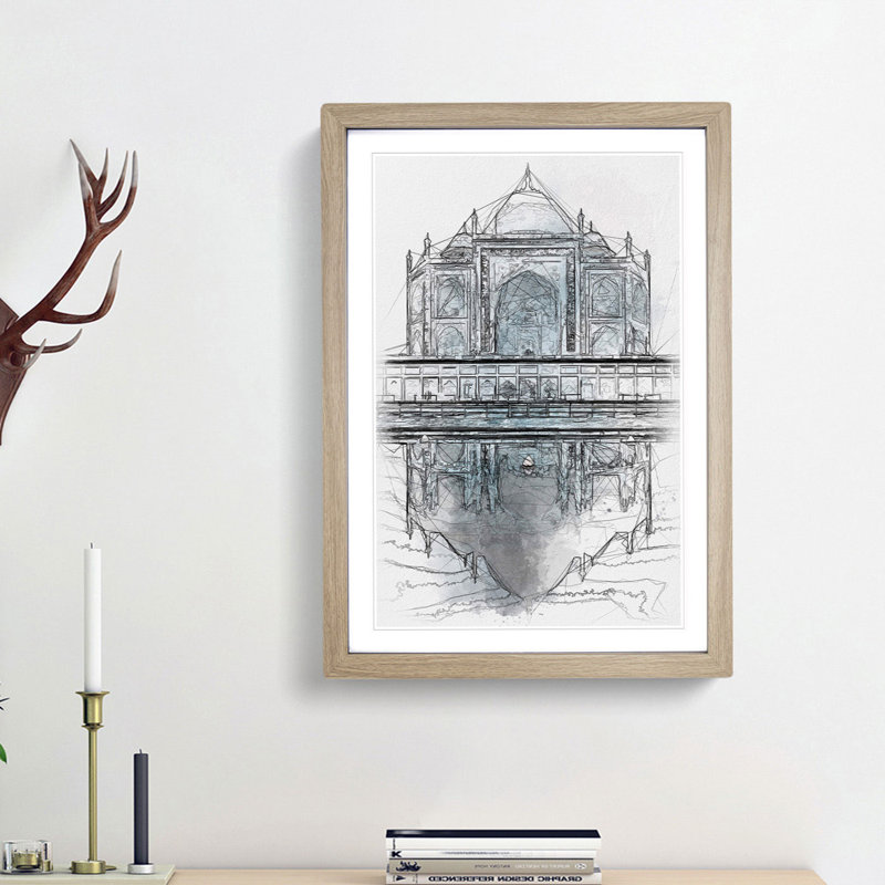 The Taj Mahal in Agra India Abstract - Picture Frame Painting Print, Oak Framed, 63cm H x 45cm W x 2cm D