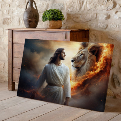 Canvas A Serene Figure Draped In Flowing White Robes Stands Gracefully Wall Art Exuding An Aura Of Peace Amidst A Dramatic Backdrop Of Canvas Wall Art