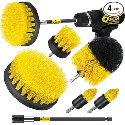 Ensemble de 6 brosses de nettoyage pour brosse longue autolaveuse longue portée pour outils pour tout-terrain, plancher, baignoire, douche, carrelage, salle de bain et cuisine, jaune