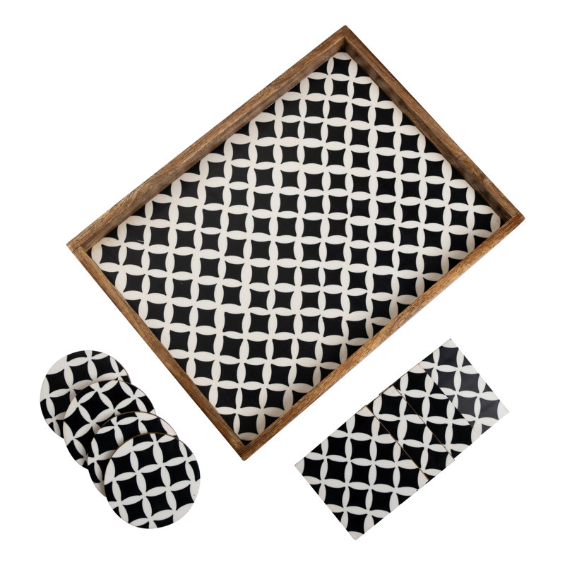 Amalgre Solid Wood Tray, Black/White