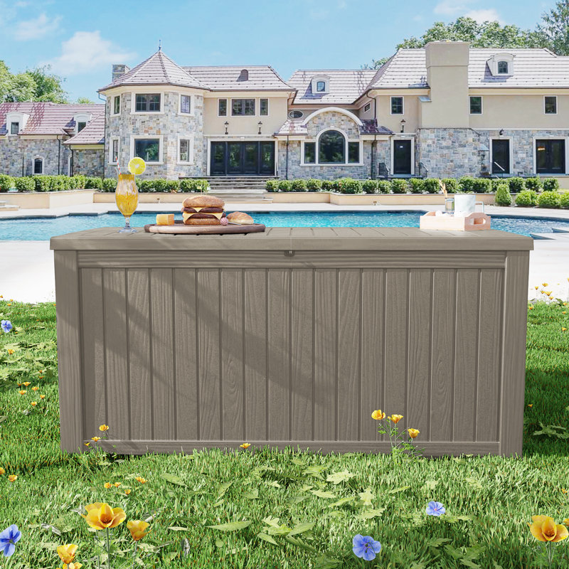 Yardgrace 210 Gallons Water Resistant Resin Lockable Deck Box, Brown