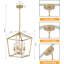 Lustre de style lanterne industrielle industrielle en or avec hauteur réglable, conception de cage en métal rustique, luminaire suspendu de style campagnard à 4 lumières pour îlot de cuisine, salle à manger, vestibule, homologué UL