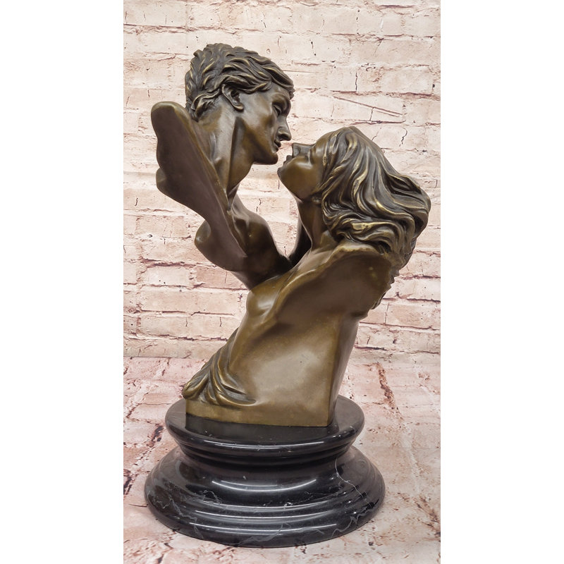 Sculpture abstraite, étreinte romantique en bronze - art de couple intime sur base de marbre