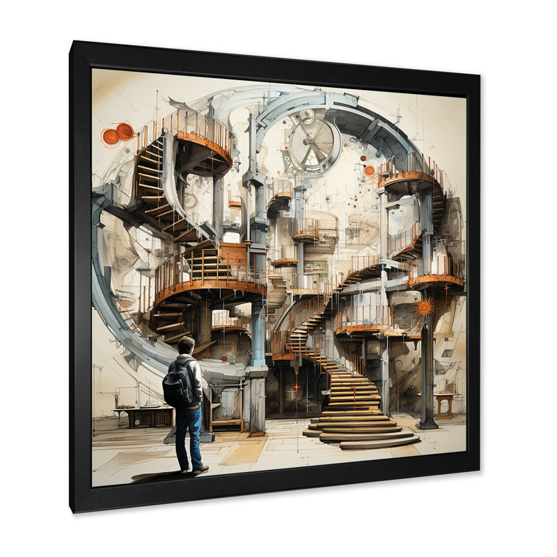 Reproduction d'escalier surréalisme sur toile, Cadre simple noir, H 24 po x l 24 po x P 1 po
