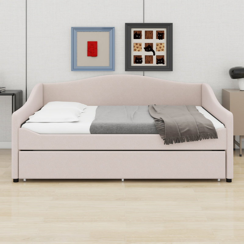 Upholstered Daybed With Light And Trundle, Beige