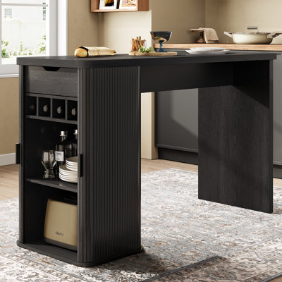 Counter Height Dining Table With Storage, Rectangular Bar Table With Drawer And Wine Rack by Ebern Designs