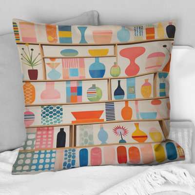 Coussin rose imprimé Mid Century