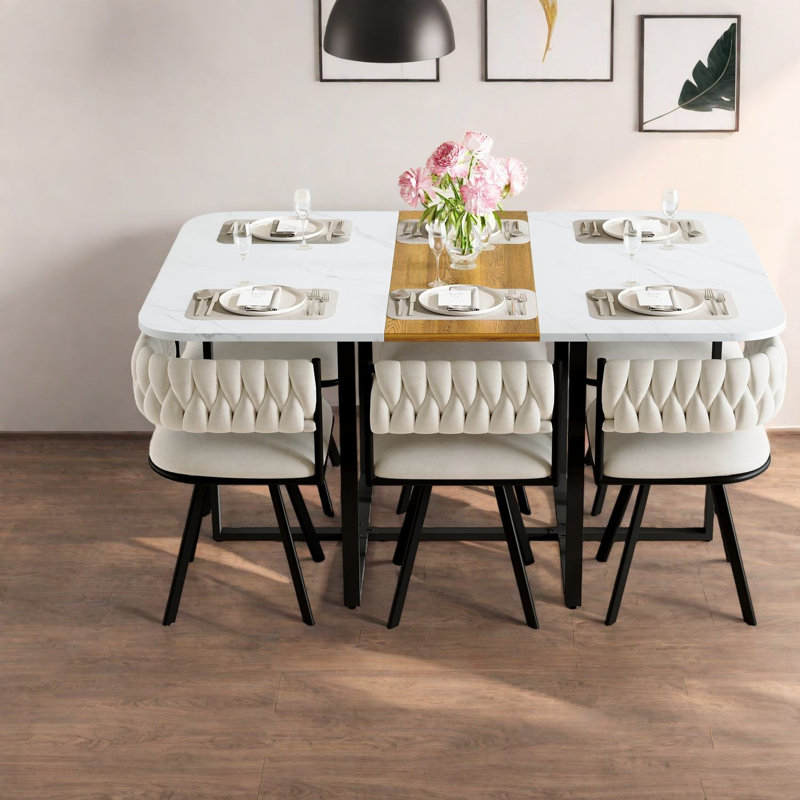 Ensemble de table à manger moderne avec faux marbre, structure en métal, idéal pour les appartements