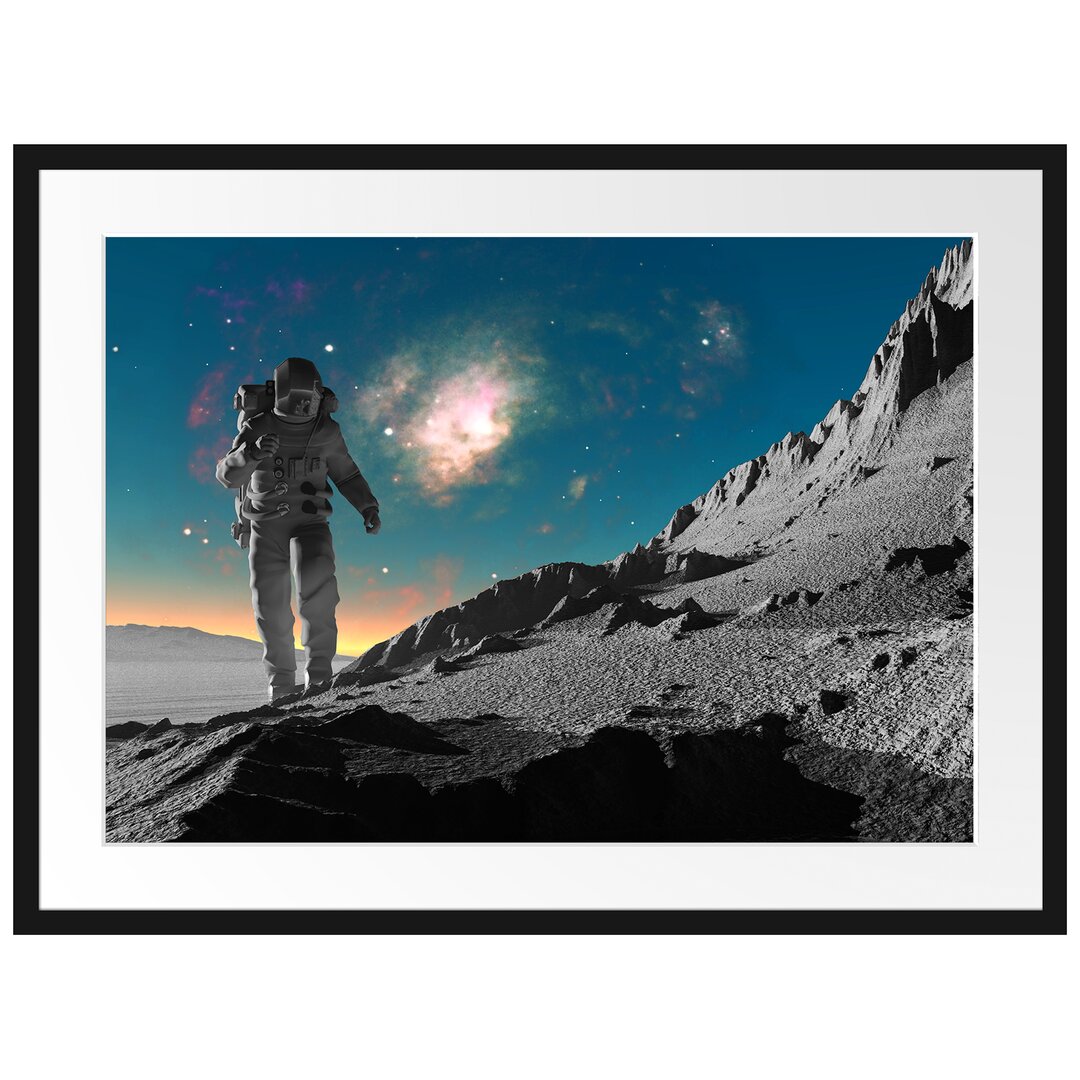 Gerahmtes Poster Astronaut Läuft auf dem Mond