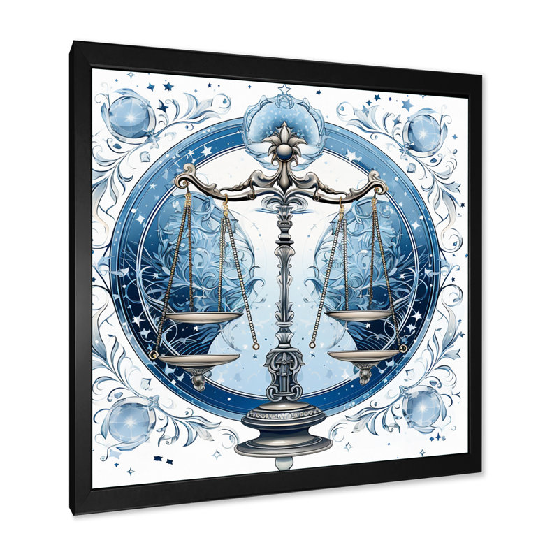 Balance signe astrologique II - astrologie murale, H 36 po x l 36 po x P 1,5 po, Cadre simple noir