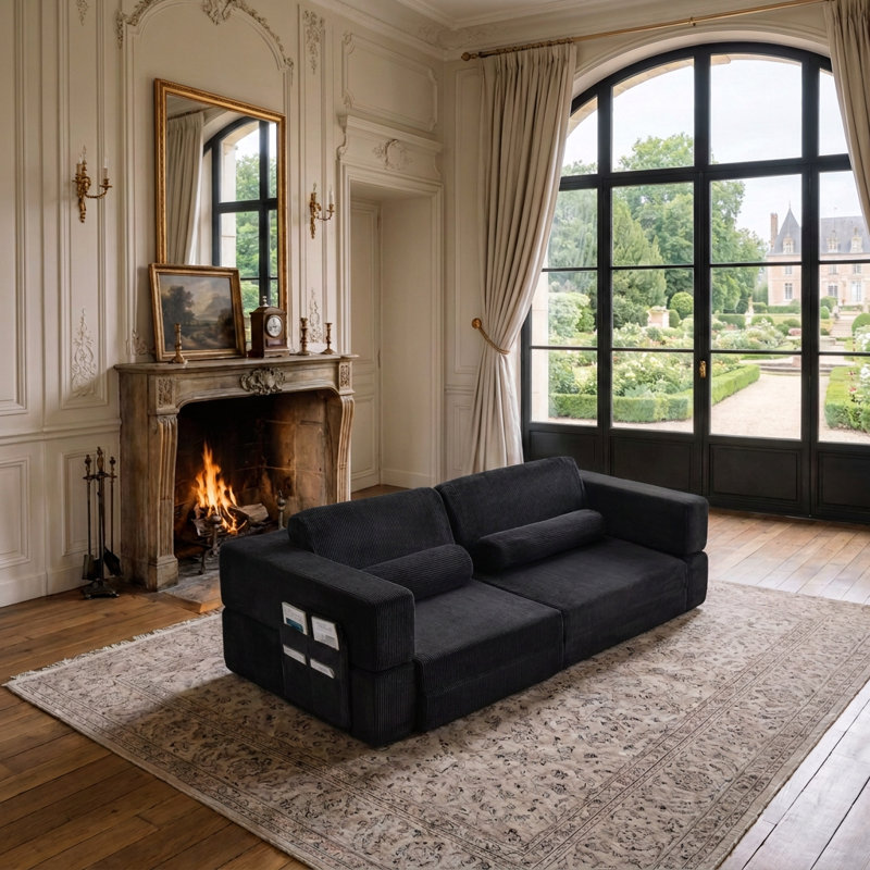 Canapé modulaire convertible avec configurations de fort et de château, Noir