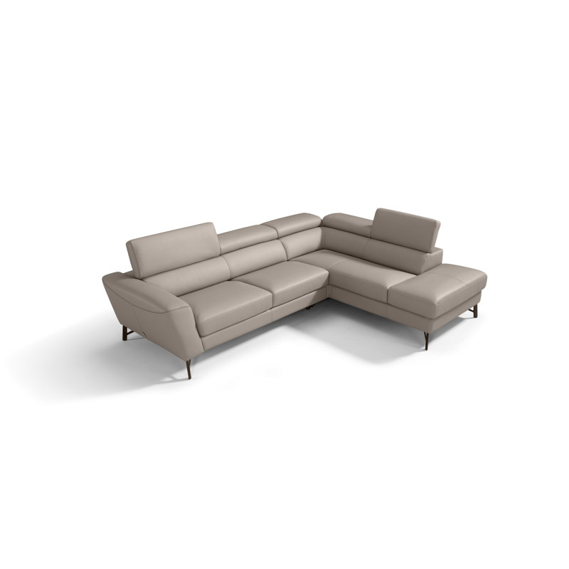 Benbow Upholstered L-Shaped Sectional, Taupe Genuine Leather, Right Hand Facing