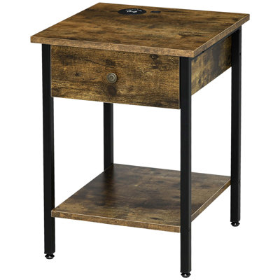 Crystle End Table With Wireless Charging Station And 2 Usb Ports, Small Side Table With 2-Tier Storage, Drawer For Living Room, Bedroom