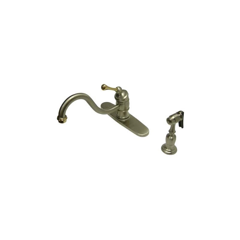 One Handle Centerset Kitchen Faucet with Buckingham Lever Handle, Satin Nickel/Polished Brass