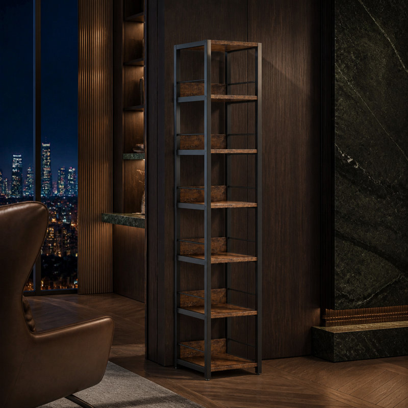 Étagère d'angle à 6 niveaux, étagère de rangement étroite de 75 pouces de haut avec dispositif anti-basculement, grande bibliothèque d'une capacité de 70 lb pour le salon et le bureau à domicile