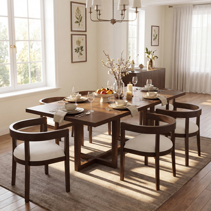 Daney 6-Person Dining Table Set With Upholstered Dining Arm Chairs