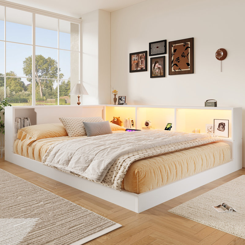 Daybed With Storage Shelves, Usb And Led, White
