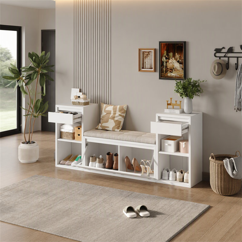 Banc de rangement polyvalent pour entrée avec coussin et compartiments multifonctionnels pour des espaces de vie organisés