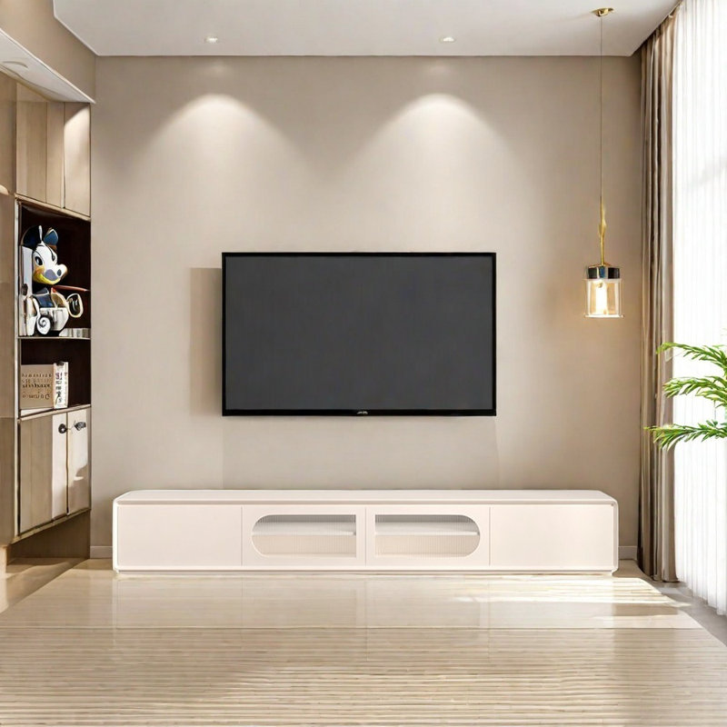 Meuble télé en bois massif de style crème, 78.74"