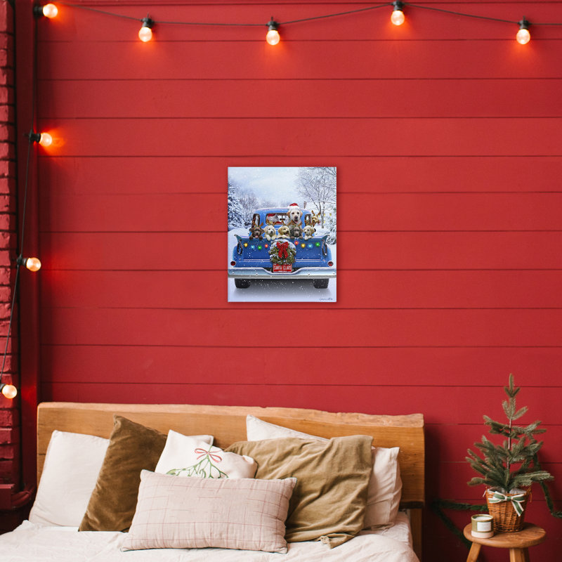 Toile de Noël avec chiots de Noël, conception de Jadei, H 20 po x l 16 po