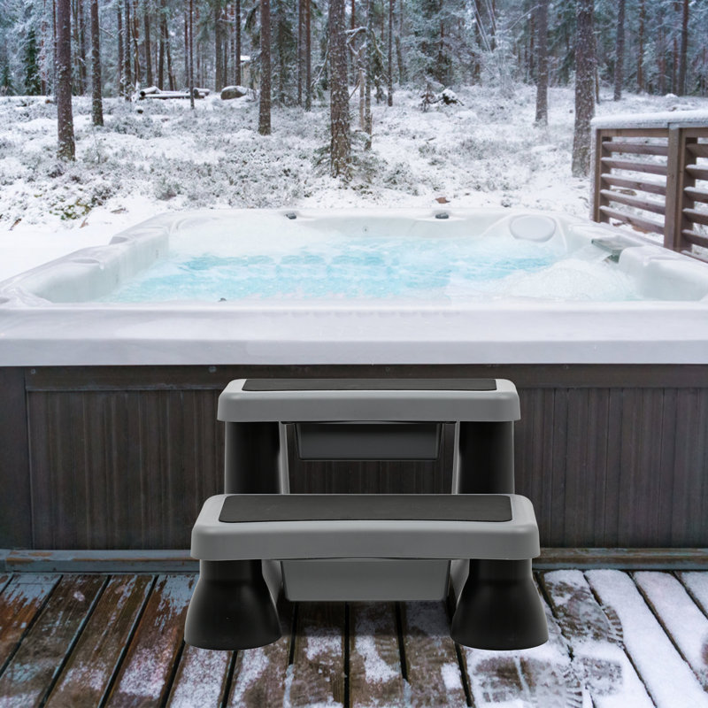 Marche pour spa gris foncé avec rangement, marches de spa avec compartiment de rangement, H 15 po x l 26 po x P 23 po