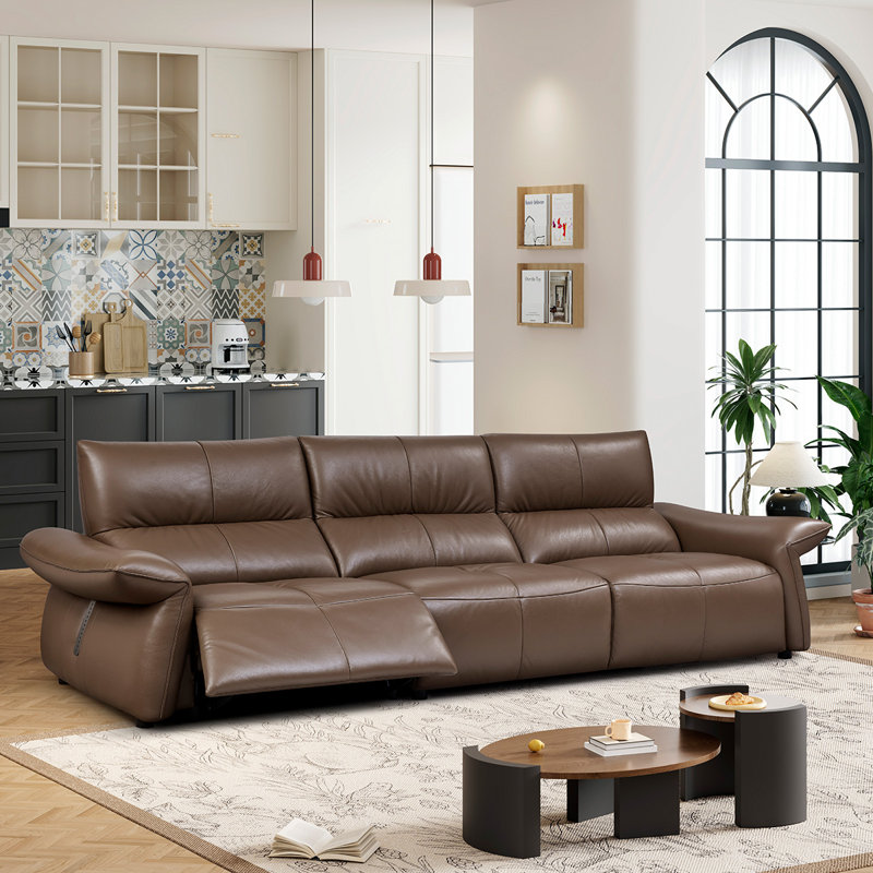 Canapé multi-fonctions électrique brun en cuir à grain unique, Brun