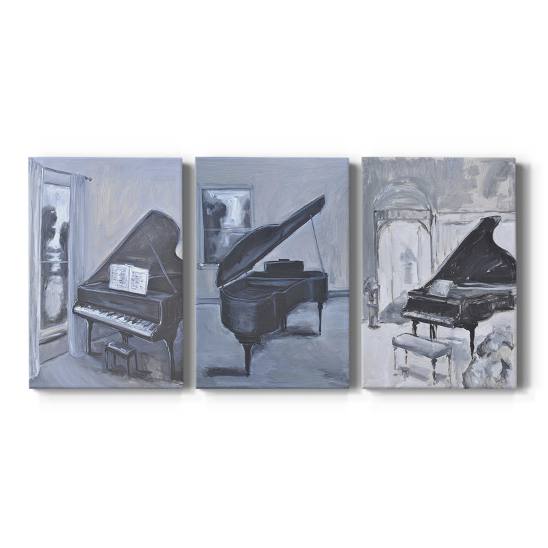 Piano Blues IV - Toile tendue avec châssis sur mesure - 3 pièces, H 12 po x l 24 po