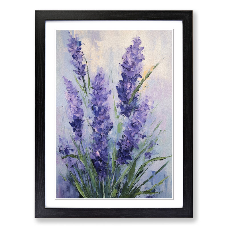 Lavender Flower Gestural - Single Picture Frame Print on Wood, 46cm H x 34cm W x 2cm D, Black