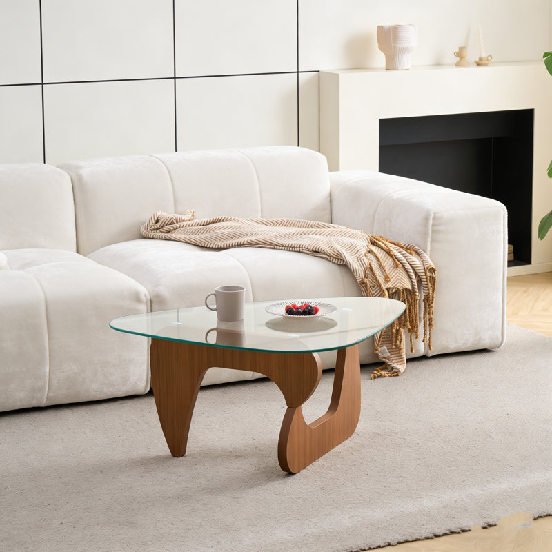 Petite table basse en verre trempé de style campagnard, table centrale de salon en bois de style médiéval moderne, brun
