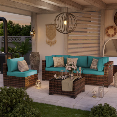 Wicker 4 - Person Modular Patio Conversation Set with Cushions