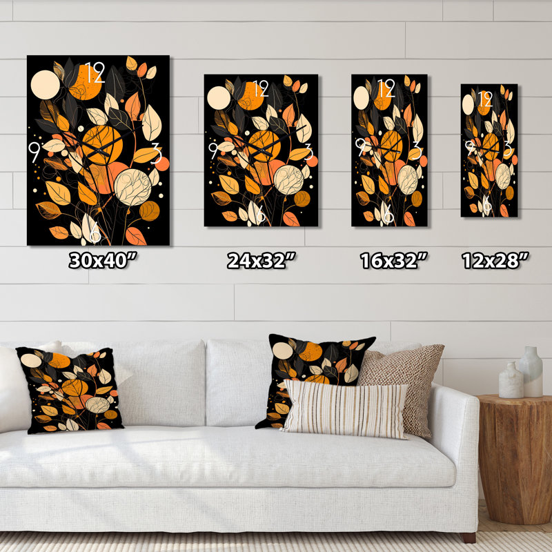 Horloge murale rétro avec fleurs sauvages en terre cuite II, H 32 po x l 16 po x P 1 po