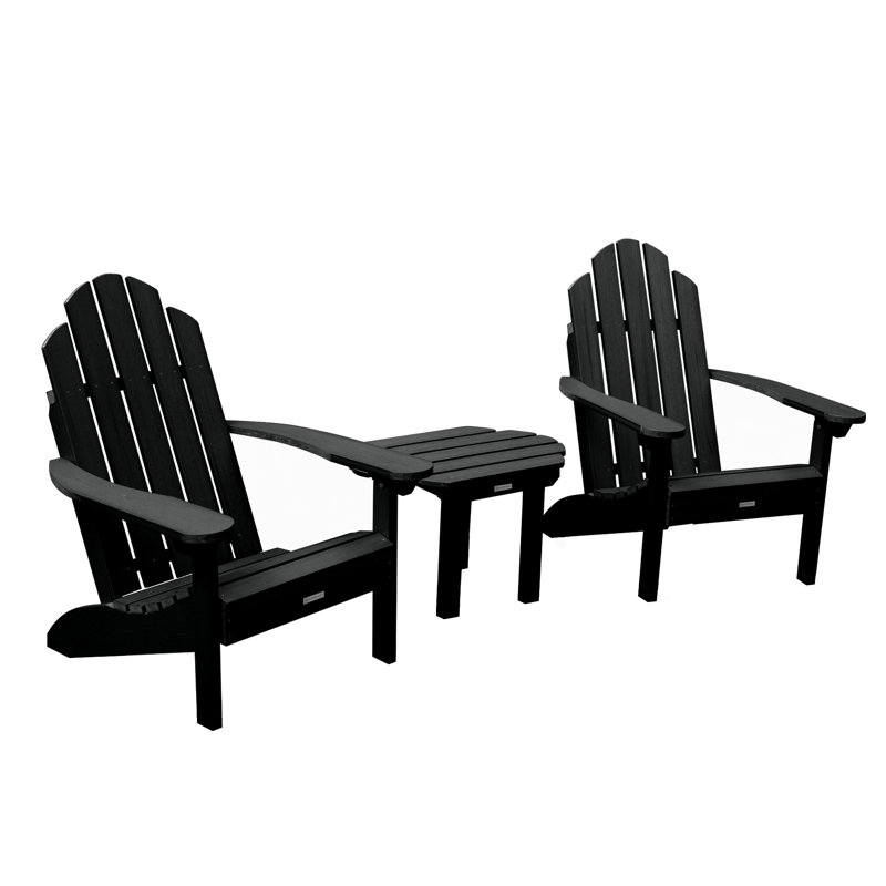 Anette Outdoor Adirondack Chair With Table, Black